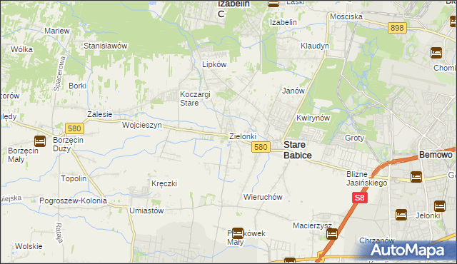 mapa Zielonki gmina Stare Babice, Zielonki gmina Stare Babice na mapie Targeo