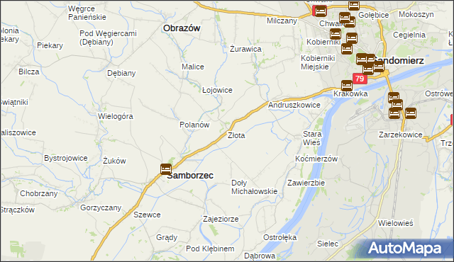 mapa Złota gmina Samborzec, Złota gmina Samborzec na mapie Targeo