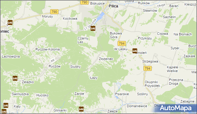 mapa Złożeniec, Złożeniec na mapie Targeo