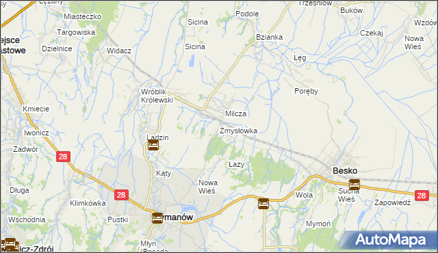 mapa Zmysłówka gmina Rymanów, Zmysłówka gmina Rymanów na mapie Targeo