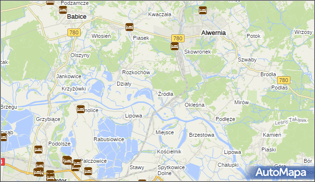 mapa Źródła gmina Alwernia, Źródła gmina Alwernia na mapie Targeo