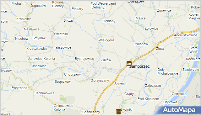 mapa Żuków gmina Samborzec, Żuków gmina Samborzec na mapie Targeo