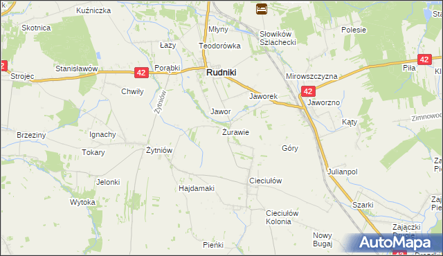 mapa Żurawie gmina Rudniki, Żurawie gmina Rudniki na mapie Targeo