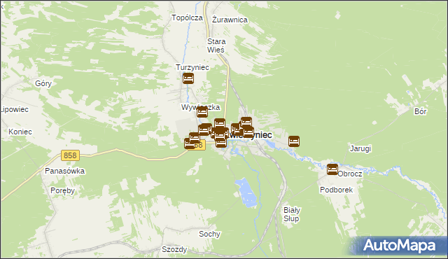 mapa Zwierzyniec powiat zamojski, Zwierzyniec powiat zamojski na mapie Targeo