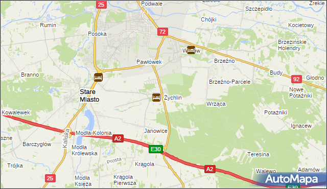 mapa Żychlin gmina Stare Miasto, Żychlin gmina Stare Miasto na mapie Targeo