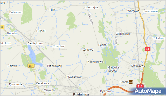 mapa Żydowo gmina Rokietnica, Żydowo gmina Rokietnica na mapie Targeo