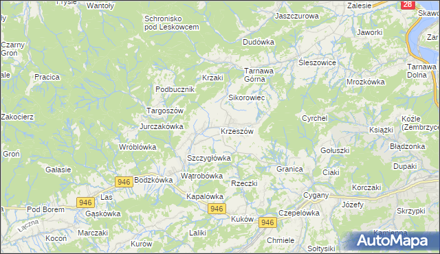 mapa Krzeszów gmina Stryszawa, Krzeszów gmina Stryszawa na mapie Targeo