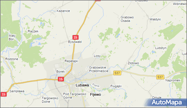 mapa Losy gmina Lubawa, Losy gmina Lubawa na mapie Targeo