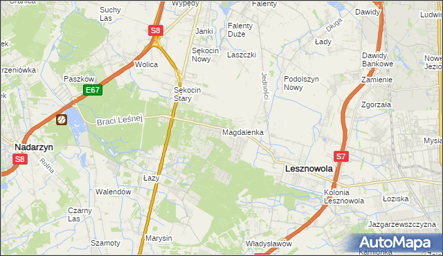 mapa Magdalenka gmina Lesznowola, Magdalenka gmina Lesznowola na mapie Targeo