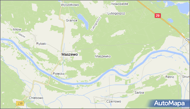 mapa Maszewko gmina Maszewo, Maszewko gmina Maszewo na mapie Targeo