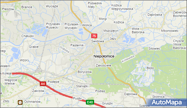 mapa Niepołomice, Niepołomice na mapie Targeo