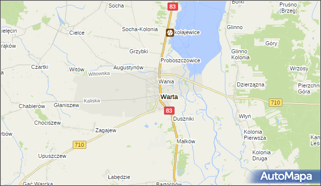 mapa Warta powiat sieradzki, Warta powiat sieradzki na mapie Targeo