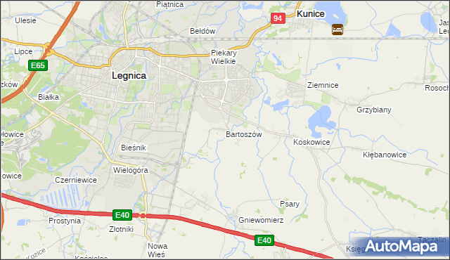 mapa Bartoszów gmina Legnickie Pole, Bartoszów gmina Legnickie Pole na mapie Targeo