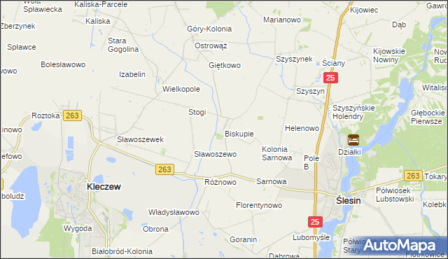 mapa Biskupie gmina Ślesin, Biskupie gmina Ślesin na mapie Targeo