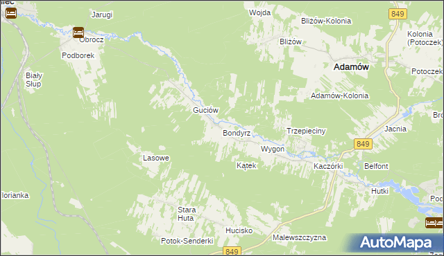 mapa Bondyrz gmina Adamów, Bondyrz gmina Adamów na mapie Targeo