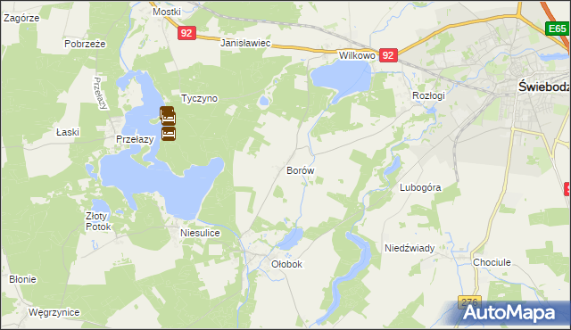 mapa Borów gmina Świebodzin, Borów gmina Świebodzin na mapie Targeo