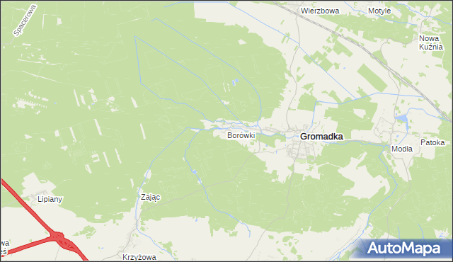 mapa Borówki gmina Gromadka, Borówki gmina Gromadka na mapie Targeo