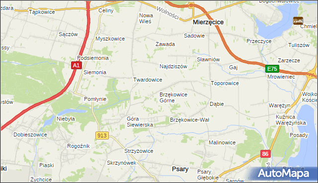 mapa Brzękowice Górne, Brzękowice Górne na mapie Targeo
