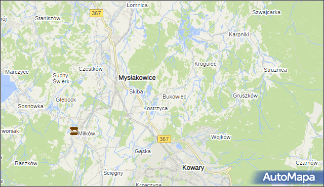 mapa Bukowiec gmina Mysłakowice, Bukowiec gmina Mysłakowice na mapie Targeo