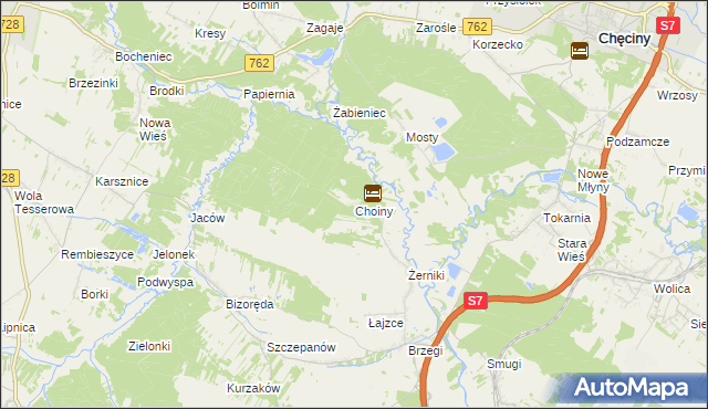 mapa Choiny gmina Sobków, Choiny gmina Sobków na mapie Targeo
