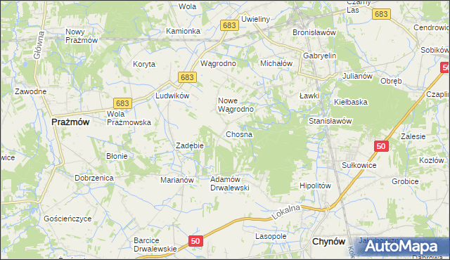 mapa Chosna, Chosna na mapie Targeo