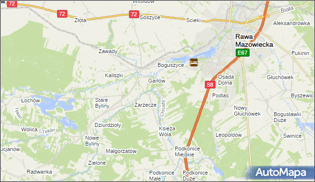 mapa Chrusty gmina Rawa Mazowiecka, Chrusty gmina Rawa Mazowiecka na mapie Targeo