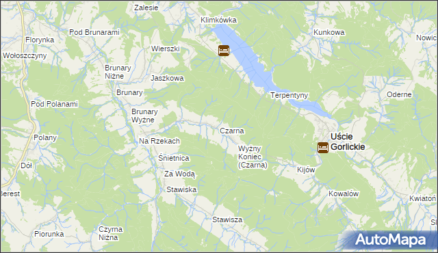 mapa Czarna gmina Uście Gorlickie, Czarna gmina Uście Gorlickie na mapie Targeo