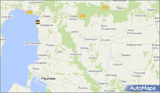 mapa Dybów gmina Pęczniew, Dybów gmina Pęczniew na mapie Targeo