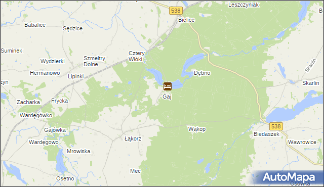 mapa Gaj gmina Biskupiec, Gaj gmina Biskupiec na mapie Targeo