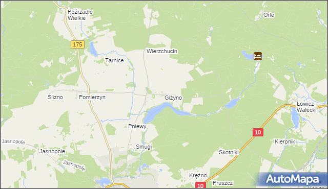 mapa Giżyno gmina Kalisz Pomorski, Giżyno gmina Kalisz Pomorski na mapie Targeo