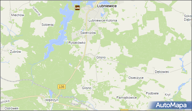 mapa Glisno gmina Lubniewice, Glisno gmina Lubniewice na mapie Targeo