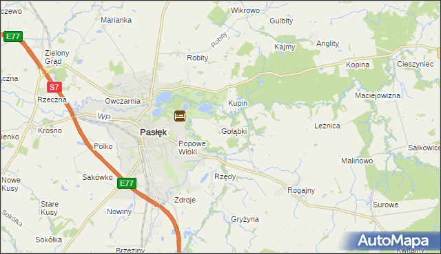 mapa Gołąbki gmina Pasłęk, Gołąbki gmina Pasłęk na mapie Targeo
