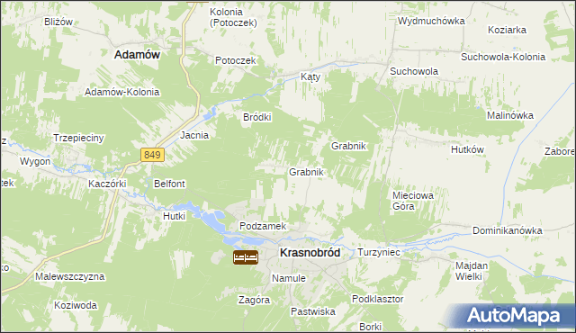 mapa Grabnik gmina Krasnobród, Grabnik gmina Krasnobród na mapie Targeo