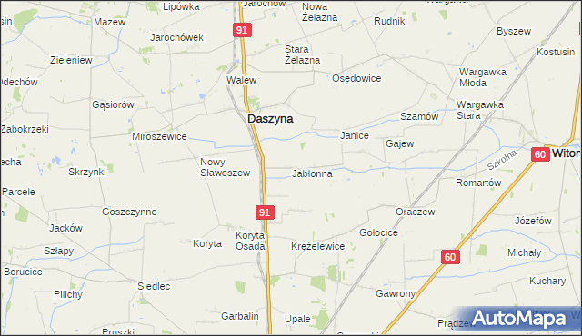 mapa Jabłonna gmina Daszyna, Jabłonna gmina Daszyna na mapie Targeo