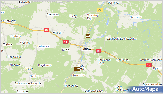 mapa Janów powiat częstochowski, Janów powiat częstochowski na mapie Targeo