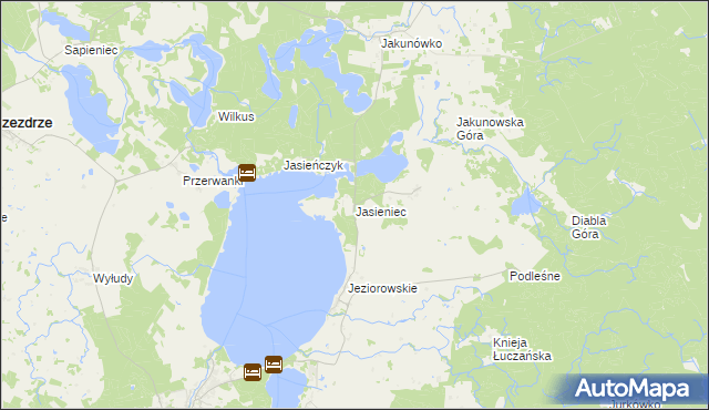 mapa Jasieniec gmina Kruklanki, Jasieniec gmina Kruklanki na mapie Targeo