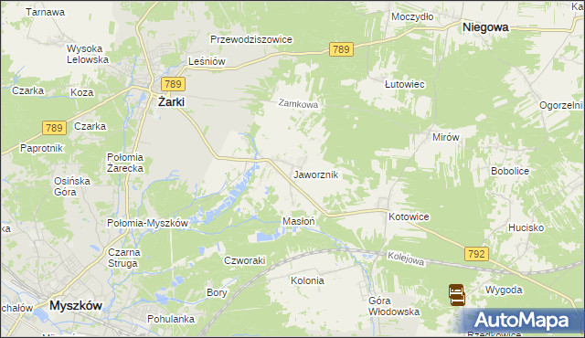 mapa Jaworznik gmina Żarki, Jaworznik gmina Żarki na mapie Targeo