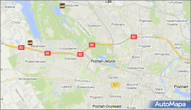 mapa Jeżyce gmina Poznań, Jeżyce gmina Poznań na mapie Targeo