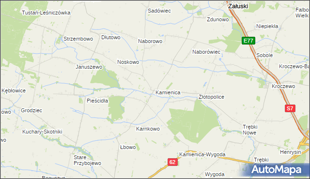 mapa Kamienica gmina Załuski, Kamienica gmina Załuski na mapie Targeo