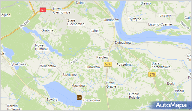 mapa Karolew gmina Gąbin, Karolew gmina Gąbin na mapie Targeo