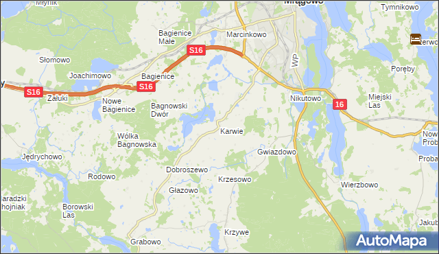 mapa Karwie gmina Mrągowo, Karwie gmina Mrągowo na mapie Targeo