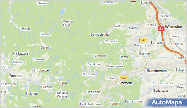 mapa Klimczok, Klimczok na mapie Targeo