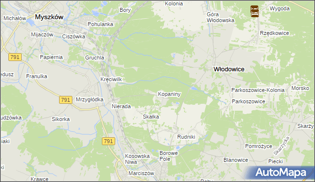 mapa Kopaniny gmina Włodowice, Kopaniny gmina Włodowice na mapie Targeo