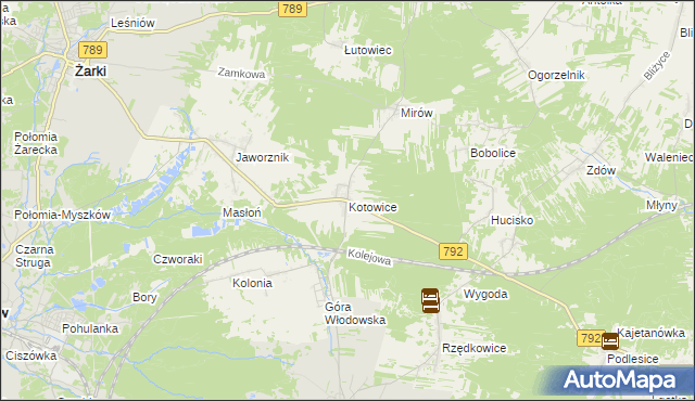 mapa Kotowice gmina Żarki, Kotowice gmina Żarki na mapie Targeo