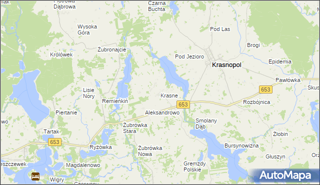 mapa Krasne gmina Krasnopol, Krasne gmina Krasnopol na mapie Targeo
