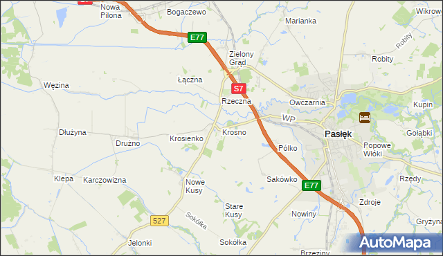 mapa Krosno gmina Pasłęk, Krosno gmina Pasłęk na mapie Targeo