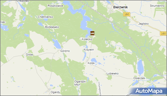 mapa Krzywin gmina Bierzwnik, Krzywin gmina Bierzwnik na mapie Targeo