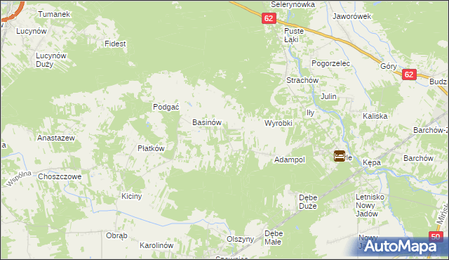 mapa Kukawki gmina Jadów, Kukawki gmina Jadów na mapie Targeo