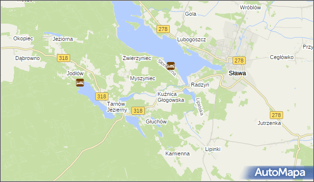mapa Kuźnica Głogowska, Kuźnica Głogowska na mapie Targeo