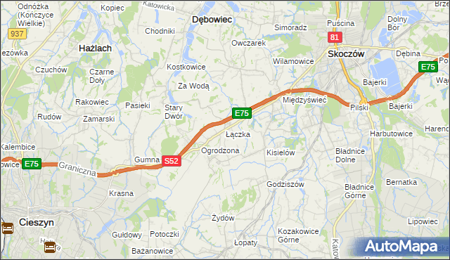 mapa Łączka gmina Dębowiec, Łączka gmina Dębowiec na mapie Targeo